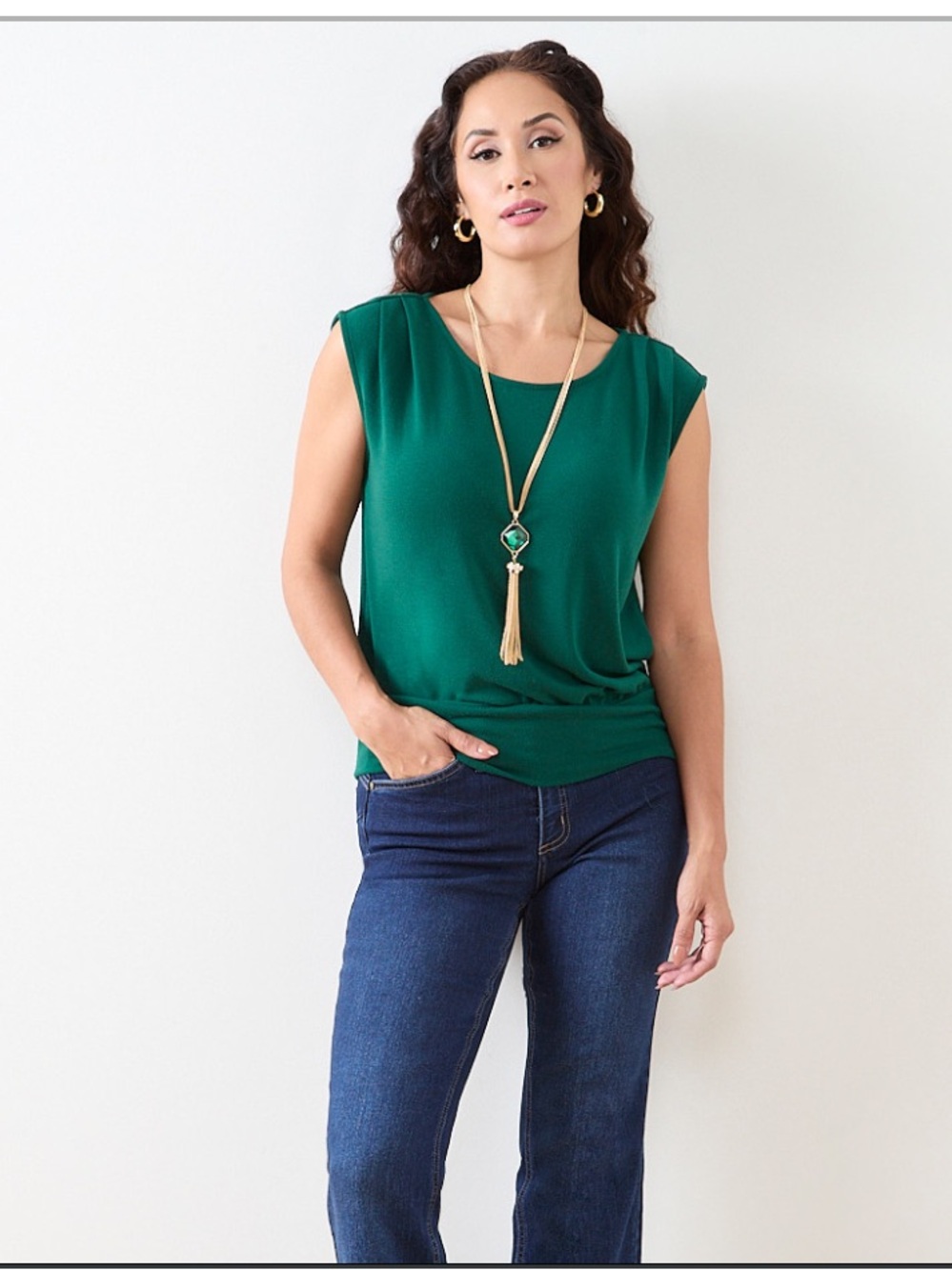 NWT Cleo Petite Emerald Green Lightweight Blouson Knit Top M - Sold Out - Picture 8 of 16